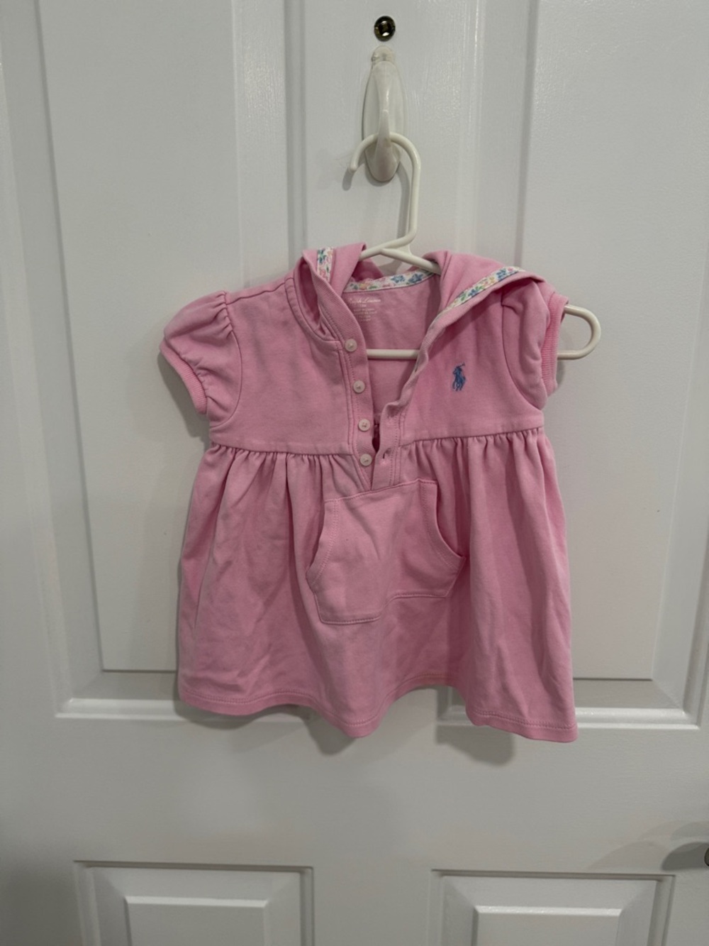 Ralph Lauren Pink Hooded Polo Dress with Front Pocket